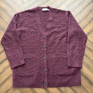 Coach Cardigan Signature L Wool Cashmere Plum CL355 V Neck